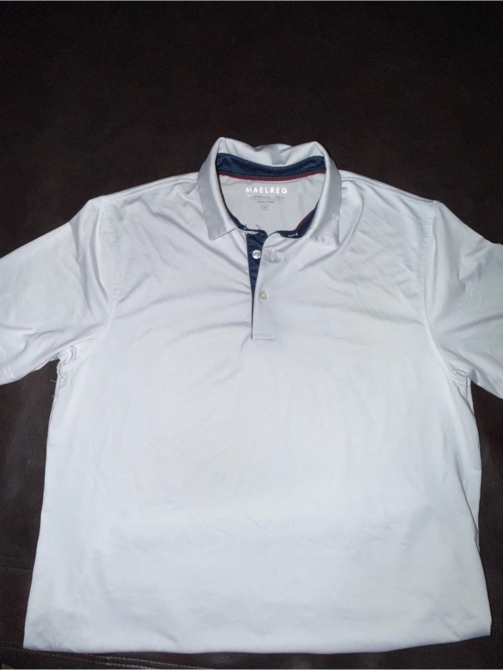 MAELREG Men's White Polo with Navy Contrast Trim